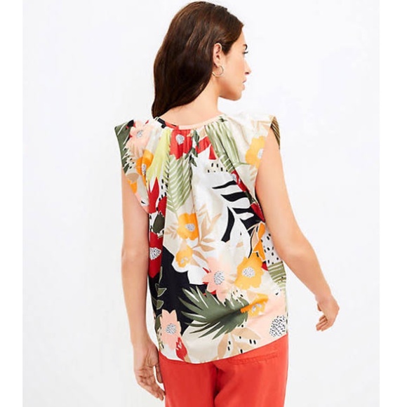 LOFT Paradise Tropical Print Flutter Sleeve Top - Picture 3 of 9